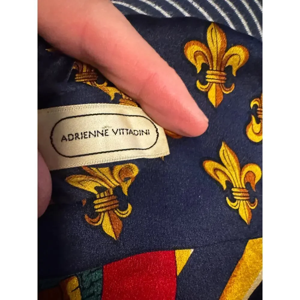 Vintage Adrienne Vittadini 100% Silk Scarf Heraldic/Equestrian Crest Print 32x34